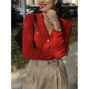 Women's Button Front Long Sleeve Fitted Elegant Charm Cardigan